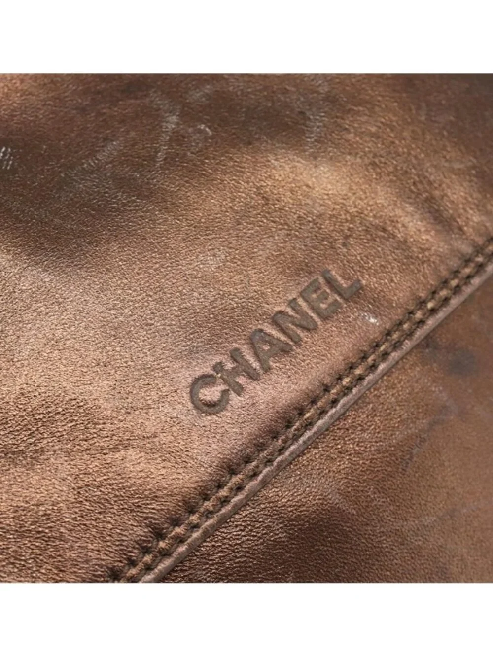 Authentic CHANEL Shoulder Bag Leather Bronze Gold CC